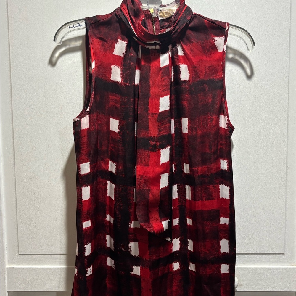Michael Kors Red and Black Sleeveless Checkered‎ Top